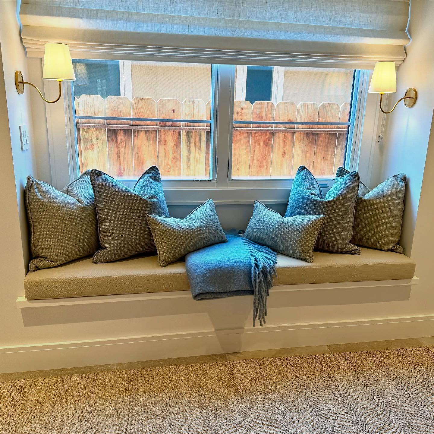 Bench cushions and pillows.